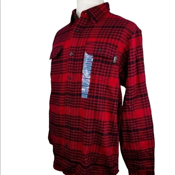 Woolrich Men’s Black and Red Long Sleeve Casual Brawny Flannel Shirt